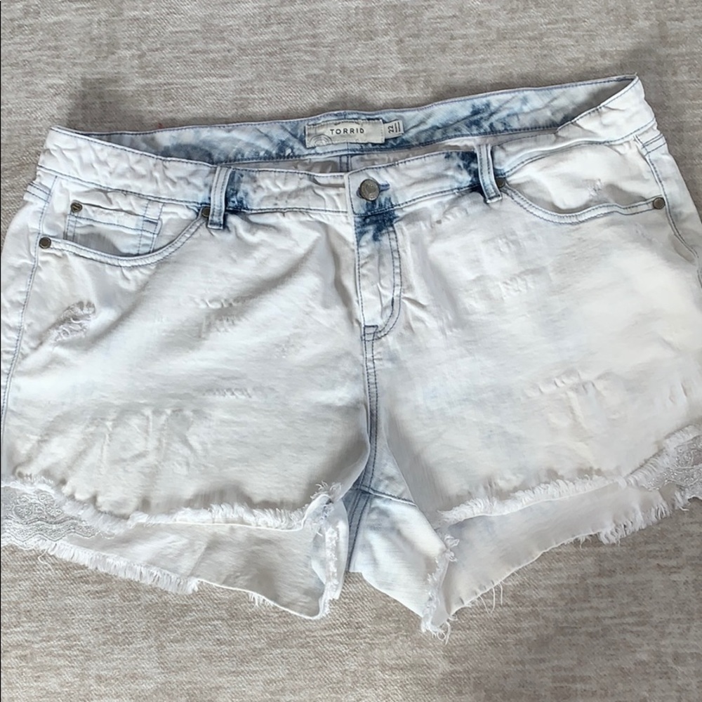 Torrid Distressed White Jean Shorts